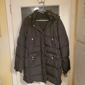 J. Crew Black Puffer Coat with Gold Accents